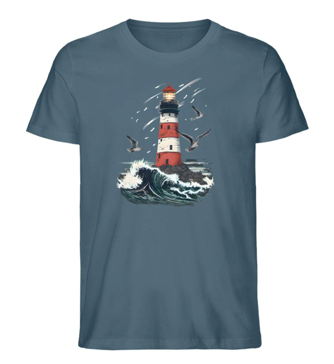 Leuchtturm Wellen · Herren Premium Bio T-Shirt - Image 3