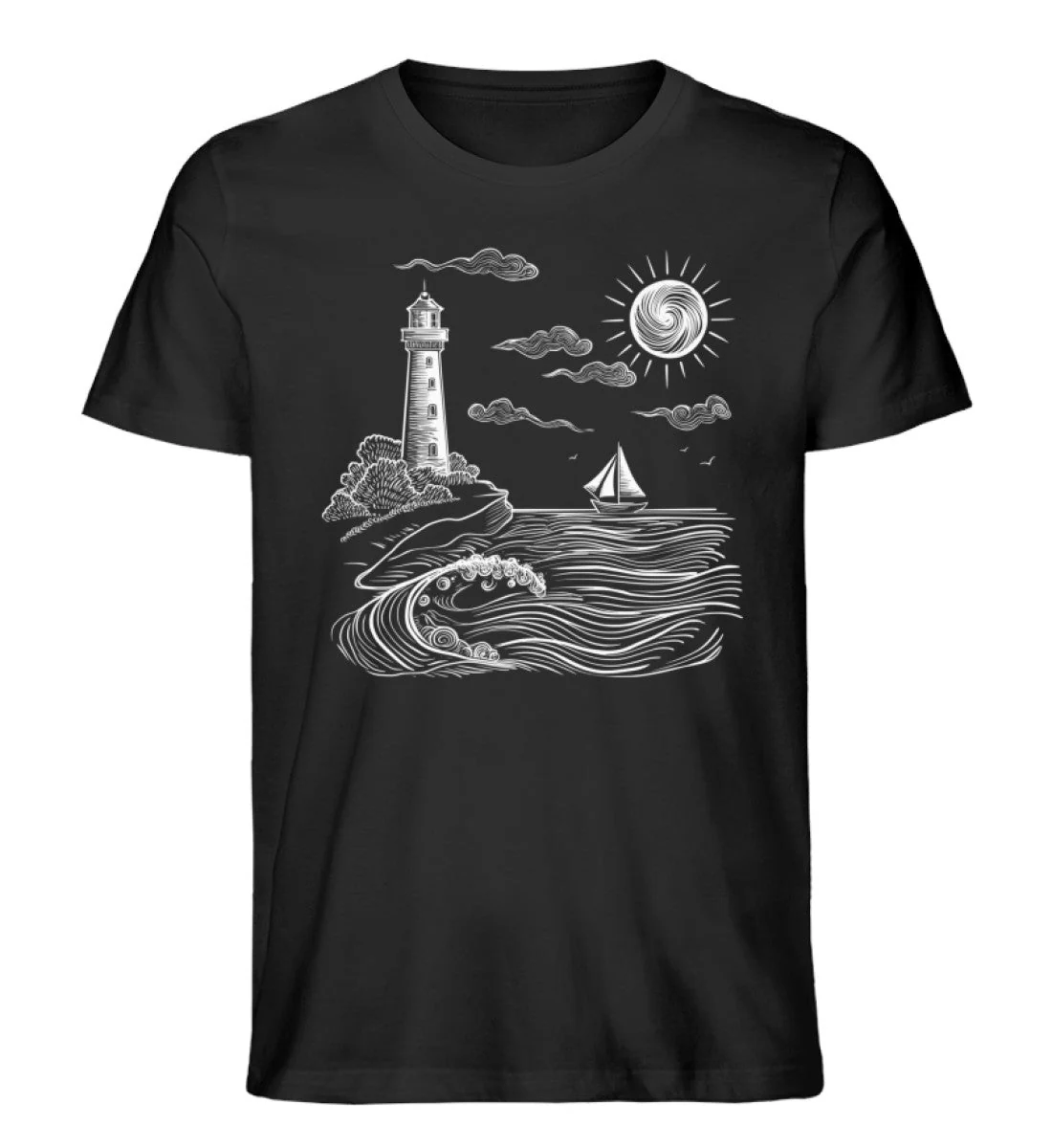 Leuchtturm, Meer, Segelboot · Herren Premium Bio T-Shirt