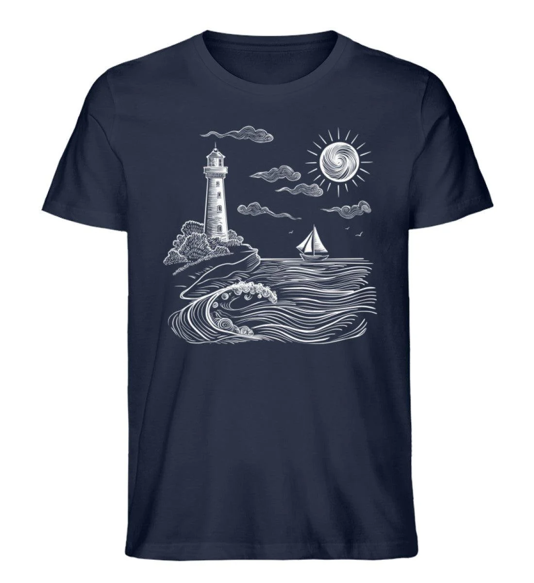 Leuchtturm, Meer, Segelboot · Herren Premium Bio T-Shirt - Image 2