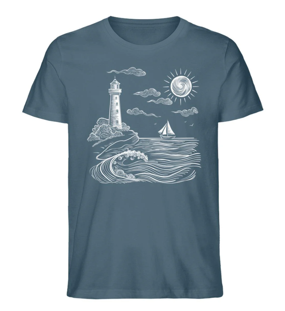 Leuchtturm, Meer, Segelboot · Herren Premium Bio T-Shirt - Image 3