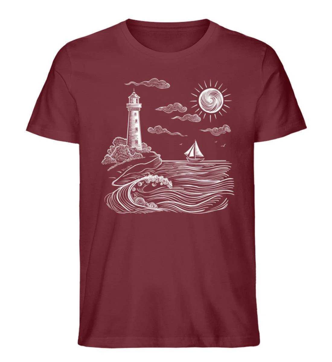 Leuchtturm, Meer, Segelboot · Herren Premium Bio T-Shirt - Image 4
