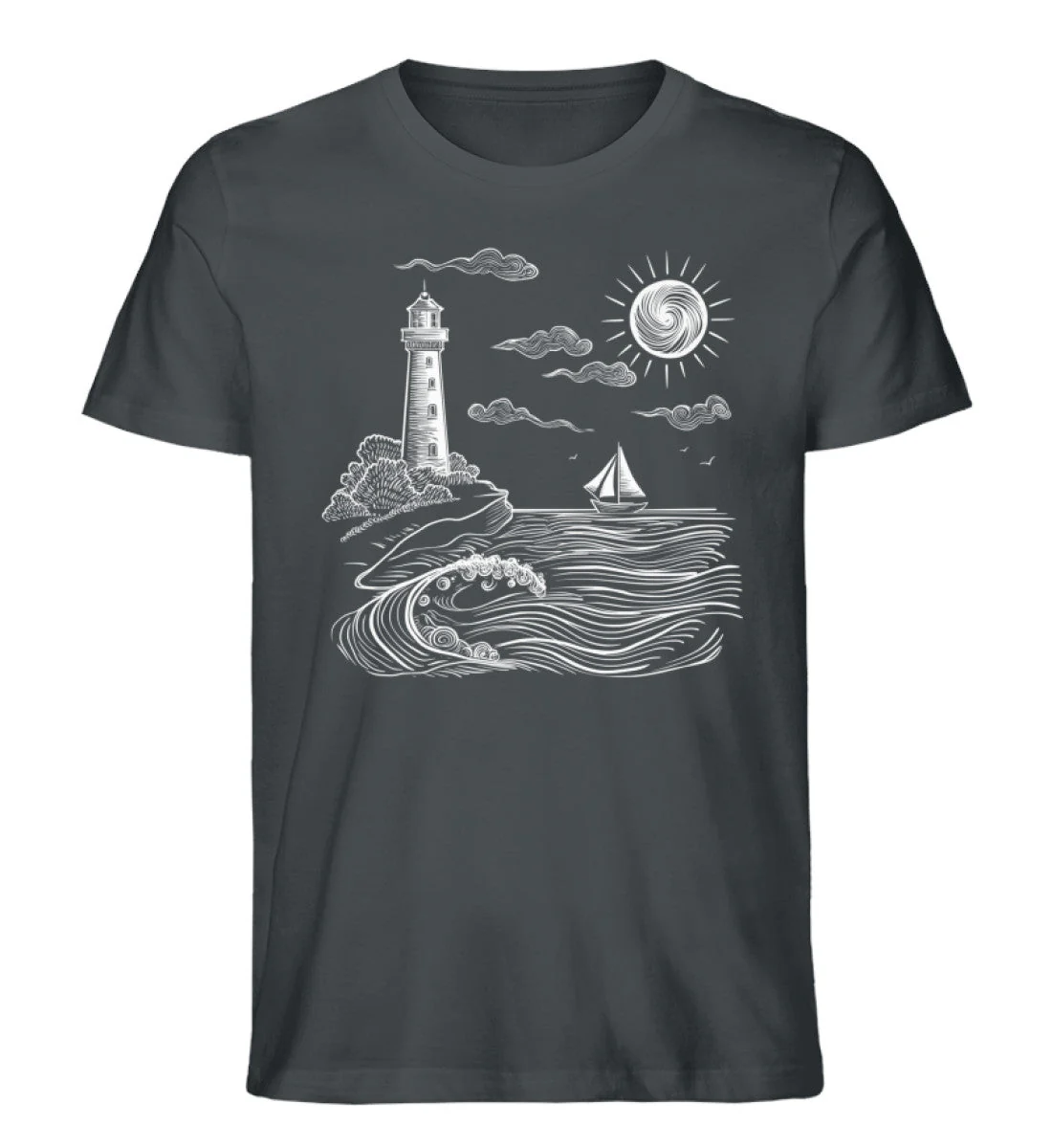 Leuchtturm, Meer, Segelboot · Herren Premium Bio T-Shirt - Image 5